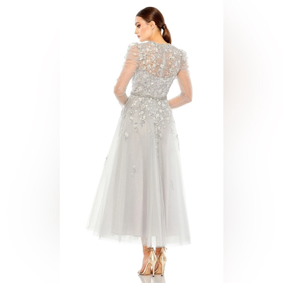 Embellished gathered long sleeve a-line gown - Picture 2 of 7